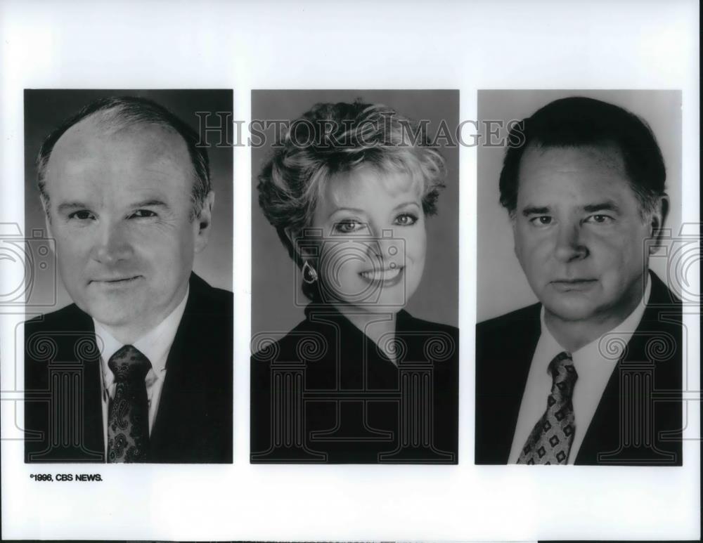 1996 Press Photo Phil Jones Linda Douglas Eric Engberg CBS News Correspondents - Historic Images