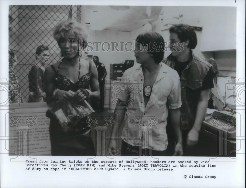 1986 Press Photo Evan Kim and Joey Travolta in Hollywood Vice Squad - cvp10186 - Historic Images