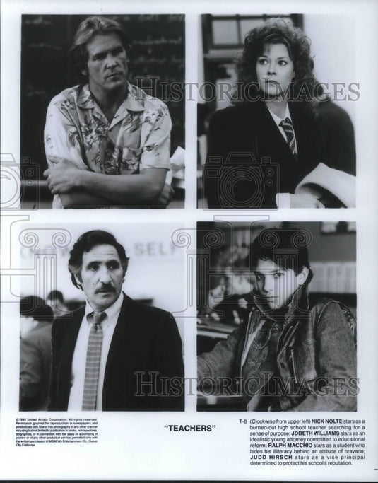 1985 Press Photo Nick Nolte Jobeth Williams Ralph Macchio Judd Hirsch Teachers - Historic Images