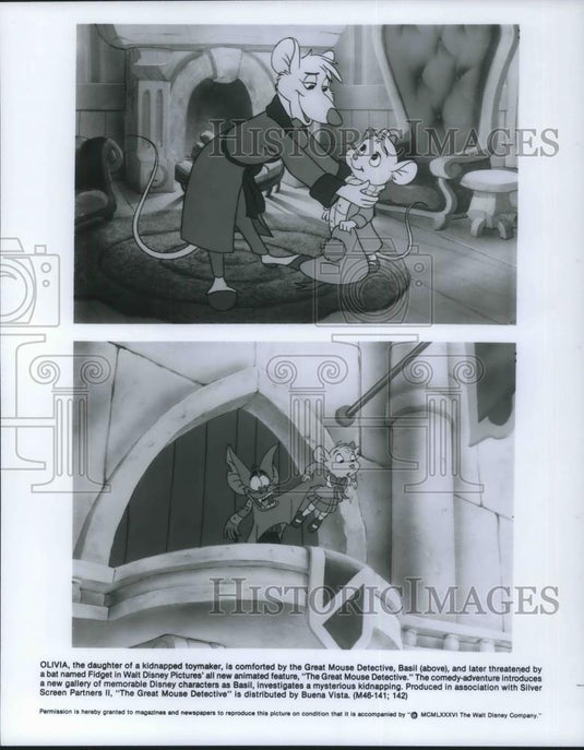 1986 Press Photo Olivia and Basil in The Great Mouse Detective Cartoon Movie - Historic Images