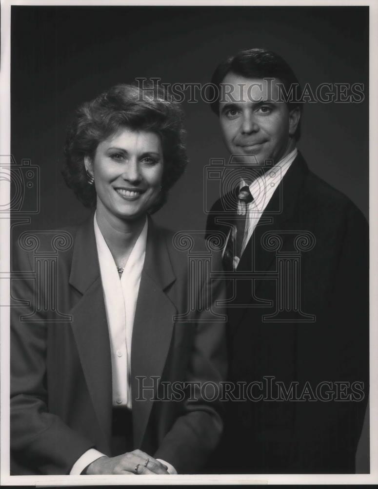 Press Photo Cathy Brugett and Bob Lube co-host Spotlight on Business WUAB 43 TV - Historic Images