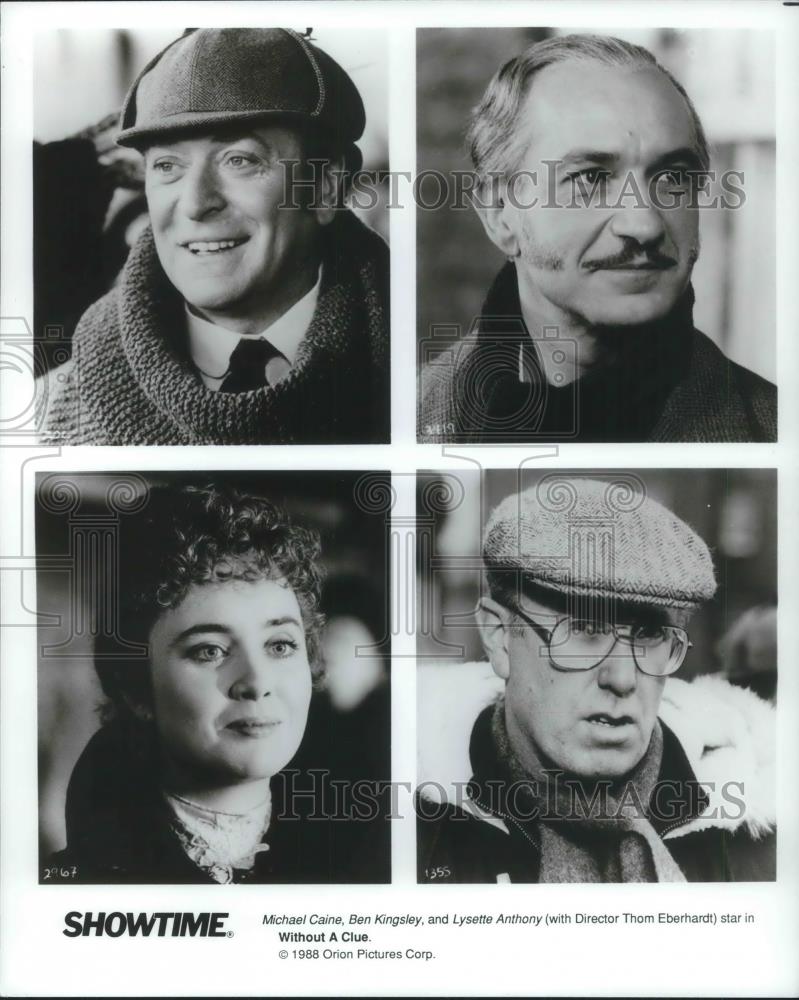 1989 Press Photo Michael Caine, Ben Kingsley, Lysette Anthony Without A Clue - Historic Images