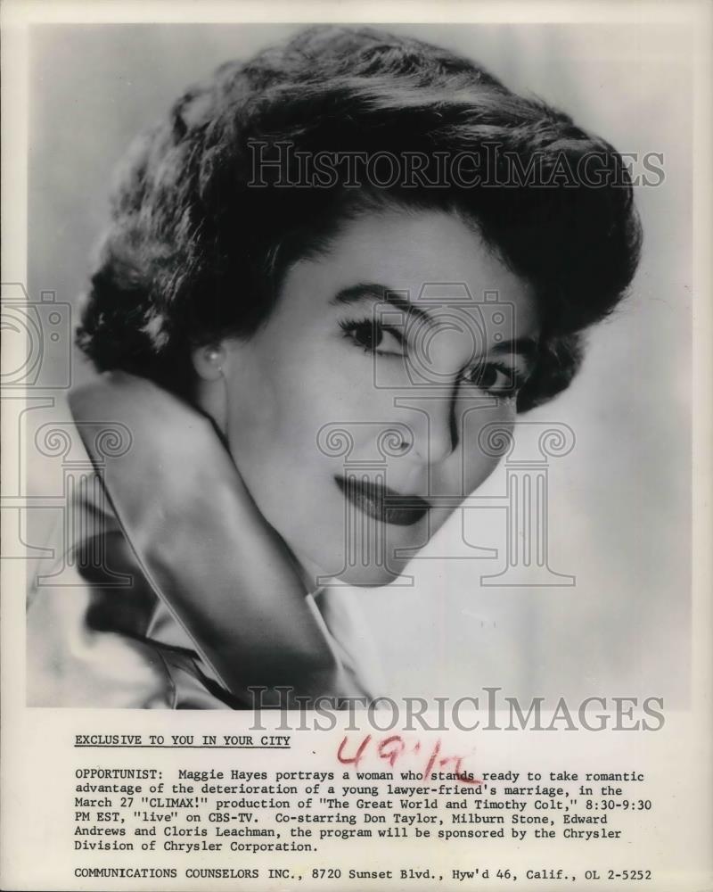 1958 Press Photo Maggie Hayes in The Great World and Timothy Colt - cvp16455 - Historic Images