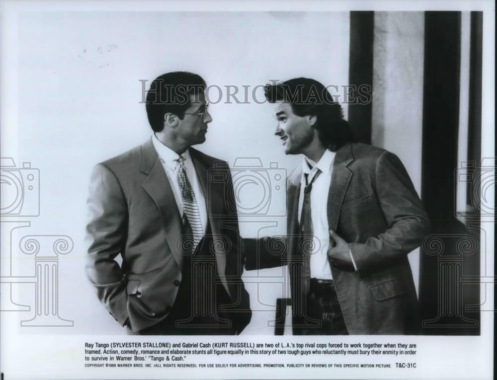 1989 Press Photo Sylvester Stallone &amp; Kurt Russell in Tango &amp; Cash - 659 - Historic Images