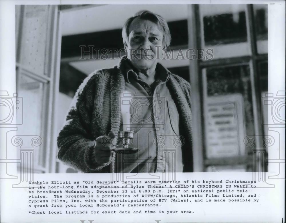 1987 Press Photo Denholm Elliott in A Child&#39;s Christmas in Wales - cvp12366 - Historic Images