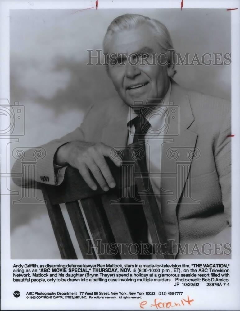 1992 Press Photo Andy Griffith in The Vacation - cvp17409 - Historic Images