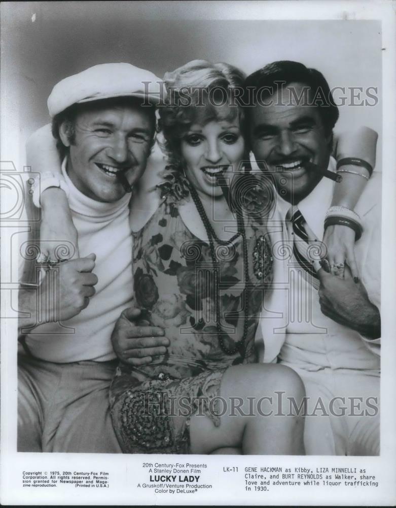 1977 Press Photo Gene Hackman Liza Minnelli and Burt Reynolds in Lucky Lady - Historic Images