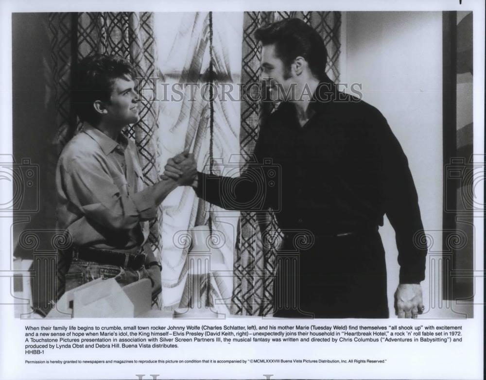 1988 Press Photo Charles Schlatter and David Keith star in Heartbreak Hotel - Historic Images