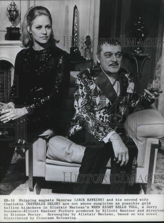 1971 Press Photo Nathalie Delon & Jack Hawkins in When Eight Bells Toll - Historic Images