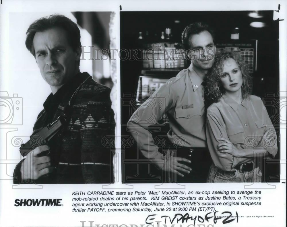 1991 Press Photo Keith Carradine &amp; Kim Griest in Payoff - cvp08174 - Historic Images