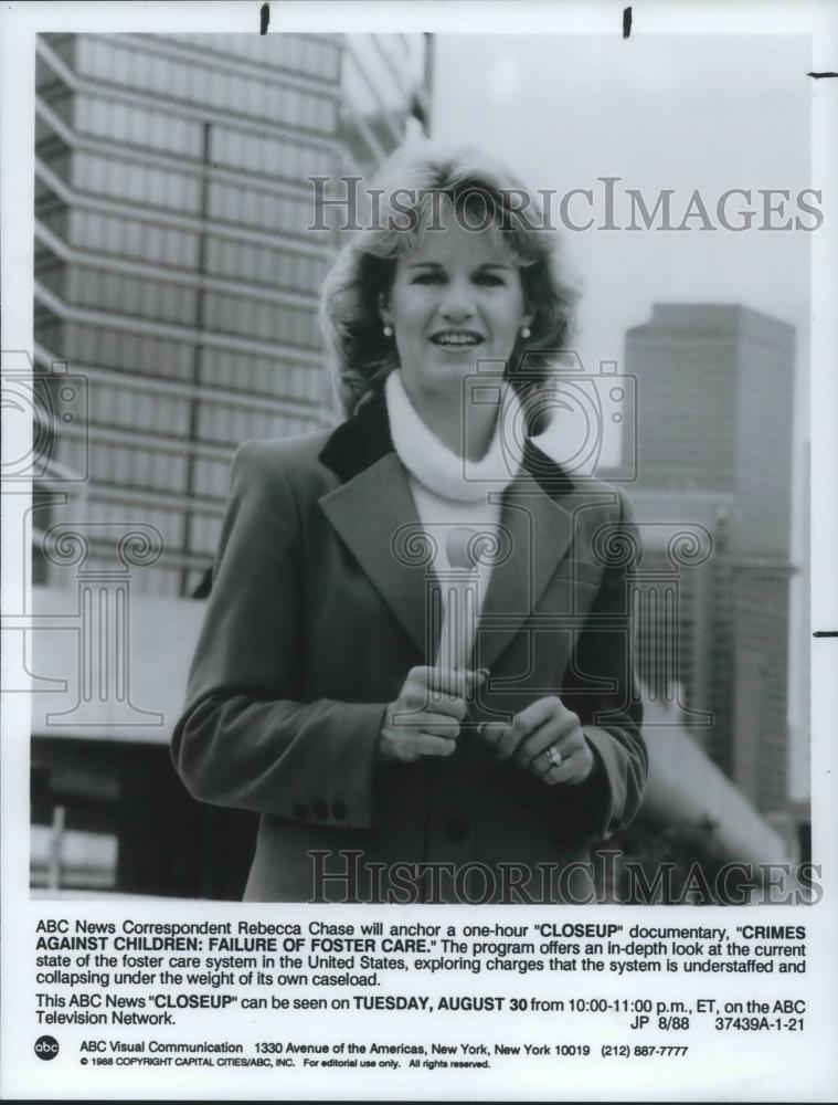 1988 Press Photo Rebecca Chase ABC News Correspondent Closeup Documentary - Historic Images