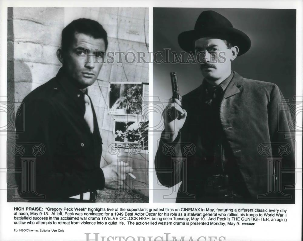 1994 Press Photo Gregory Peck stars in Twelve O&#39;Clock High and The Gunfighter - Historic Images