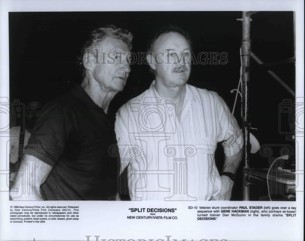 1989 Press Photo Gene Hackman and Paul Stader Stunt Cooridinator Split Decisions - Historic Images