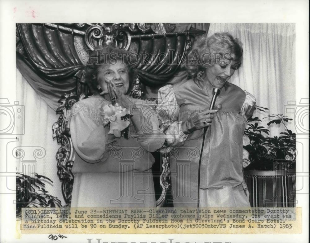 1983 Press Photo Dorothy Fuldheim and Phyllis Diller exchange quips - cvp15832 - Historic Images