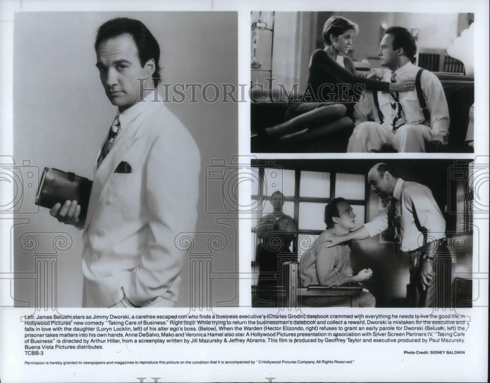 1990 Press Photo James Belushi Loryn Locklin Charles Grodin and Hector Elizondo - Historic Images