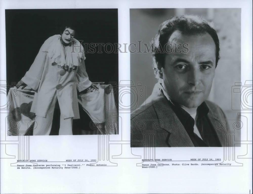 1993 Press Photo Jose Carreras Tenor in I Pagliacci Opera - cvp07754 - Historic Images