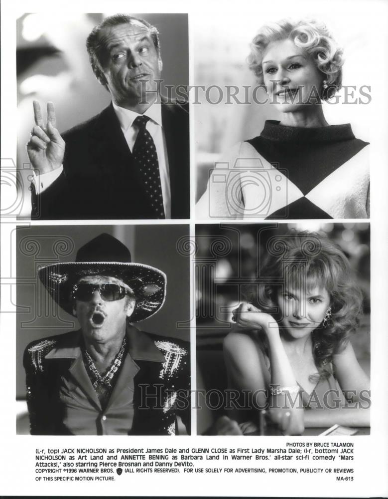 1996 Press Photo Jack Nicholson Glenn Close Annette Benning in Mars Attacks - Historic Images