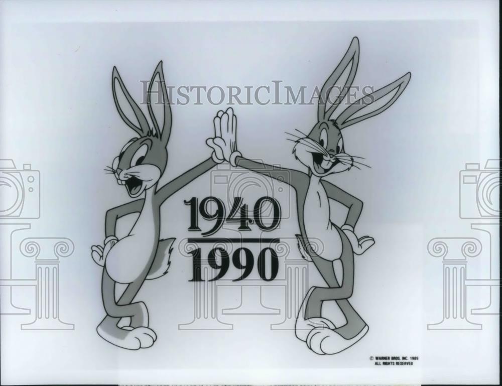1990 Press Photo Bugs Bunny from 1990 and 1940 Happy Birthday Bus 50 Years - Historic Images