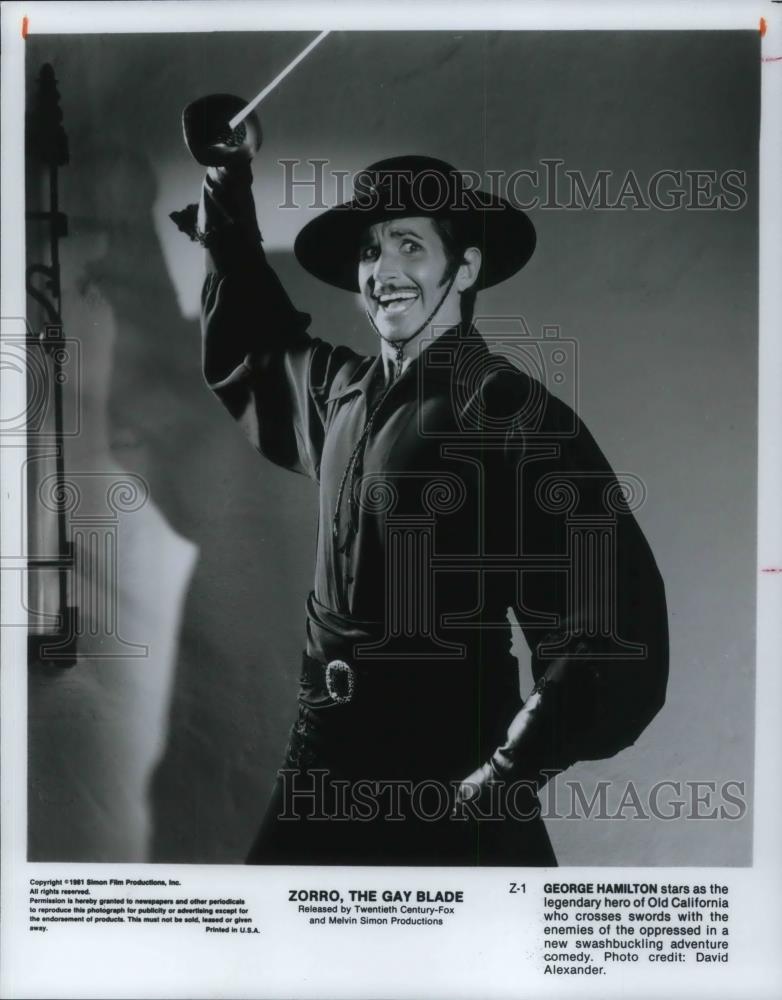 1981 Press Photo George Hamilton stars in Zorro, The Gay Blade - cvp16035 - Historic Images