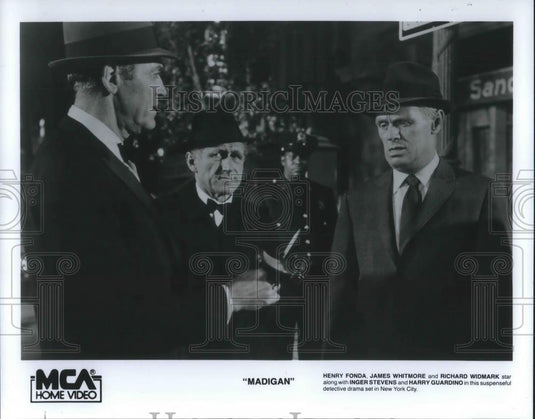 1986 Press Photo Henry Fonda James Whitmore and Richard Widmark in Madigan - Historic Images