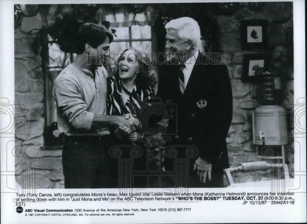 1987 Press Photo Tony Danza, Leslie Nelson, Katherine Helmond in Who's the Boss - Historic Images