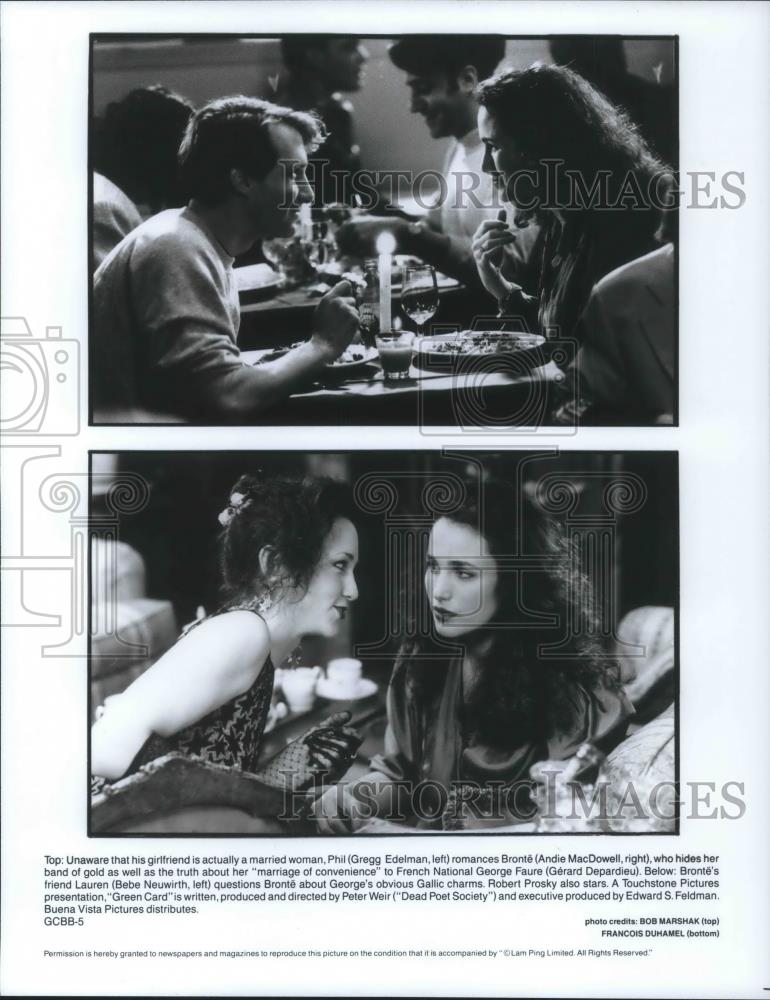 1992 Press Photo Andie MacDowell Gregg Edelman Bebe Neuwirth in Green Card - Historic Images