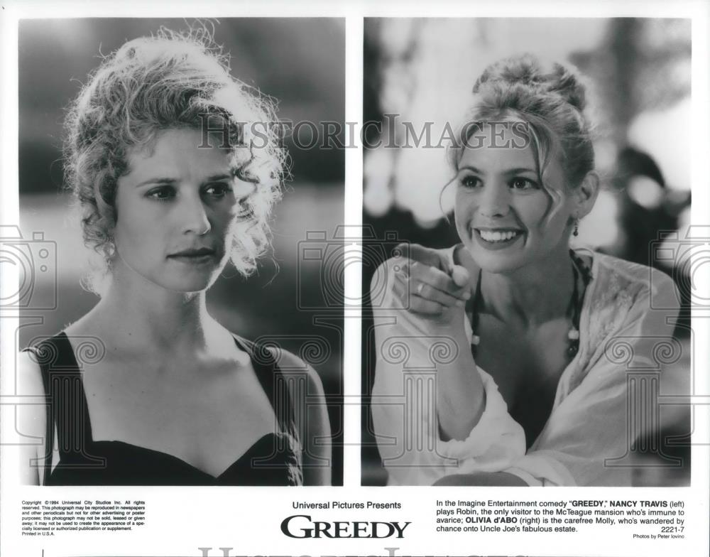 1995 Press Photo Nancy Travis and Olivia d&#39;Abo in Greedy - cvp08928 - Historic Images