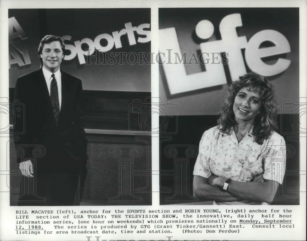 1988 Press Photo Bill Macatee and Robin Young anchors on USA Today - cvp11595 - Historic Images