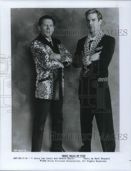 1989 Press Photo Dennis Quaid & Jerry Lee Lewis in Great Balls of Fire - Historic Images