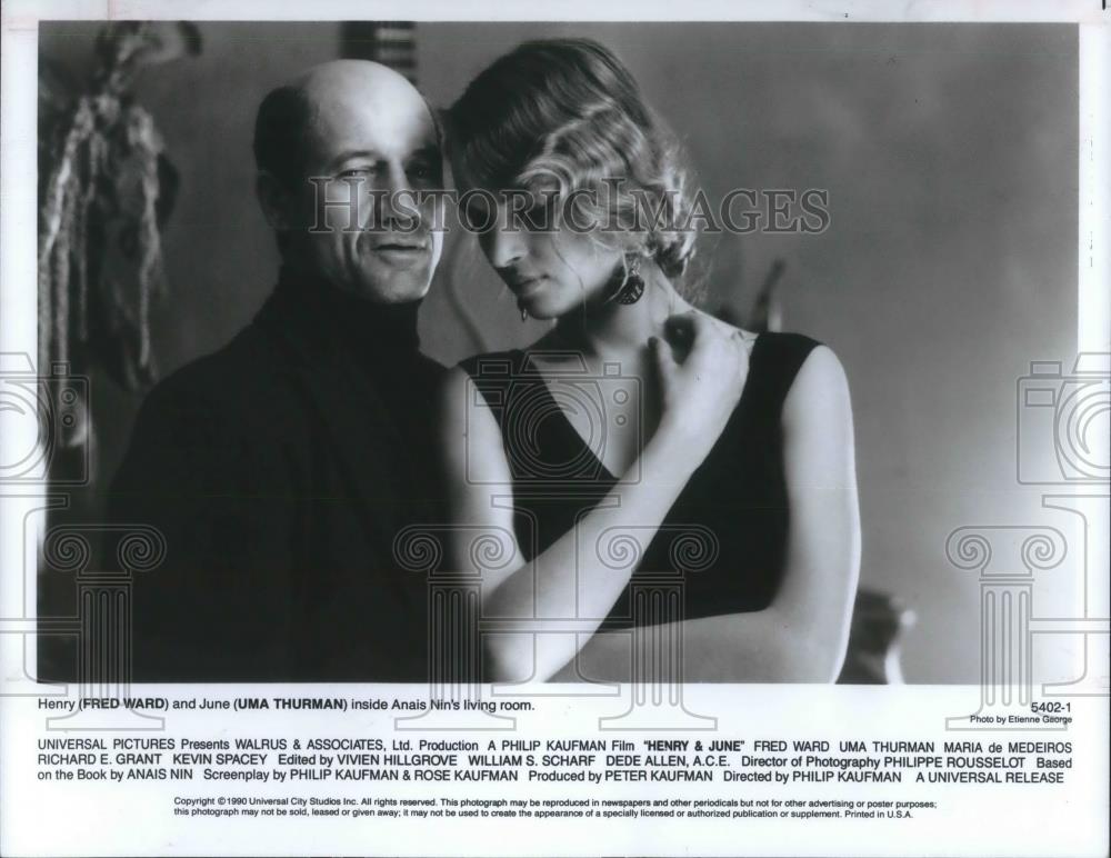 1990 Press Photo Fred Ward and Uma Thurman star in Henry &amp; June - cvp10295 - Historic Images