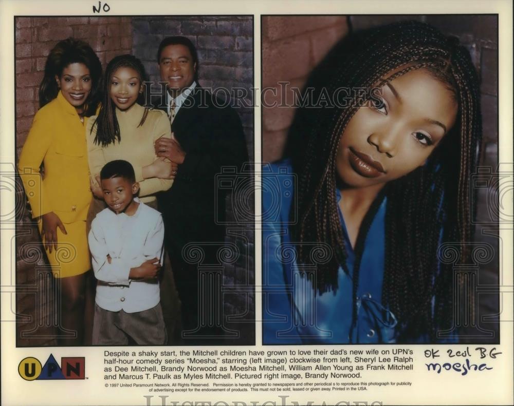 1998 Press Photo Sheryl Lee Ralph Brandy Norwood William Allen Young in Moesha - Historic Images