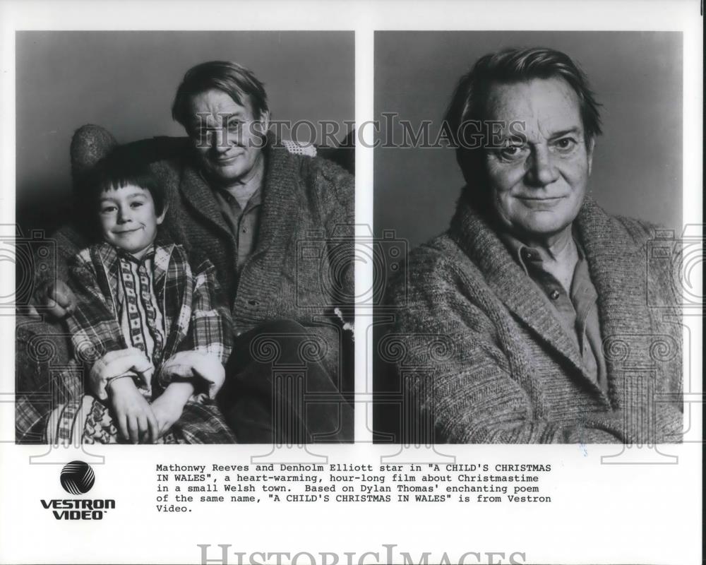 1988 Press Photo Denholm Elliott &amp; Mathonwy Reeves in A Childs Christmas in Wale - Historic Images
