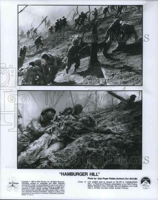 1987 Press Photo Tim Quill, Don Cheade, Daniel O'Shea in Hamburger Hill - Historic Images