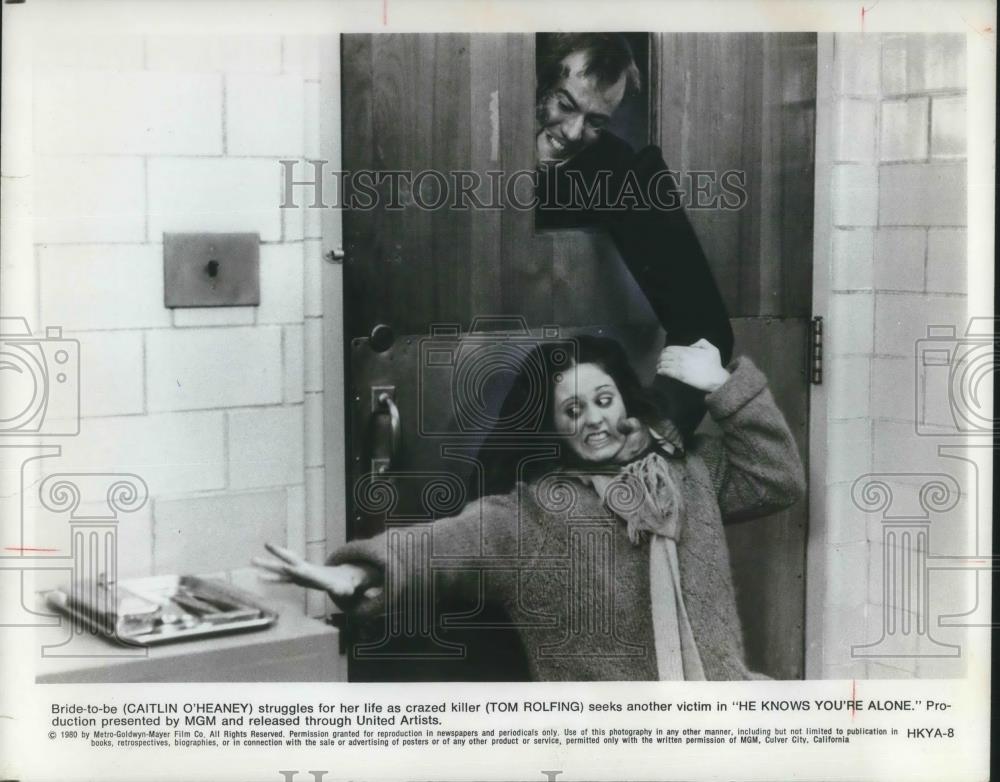 1980 Press Photo Caitlin O&#39;Heaney and Tim Rolfing in He Knows You&#39;re Alone - Historic Images