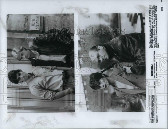 1985 Press Photo Nick Corri Anthony Edwards Klaus Loewitsch Linda Fiorentino - Historic Images