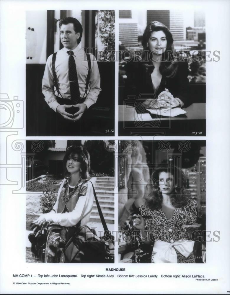 1991 Press Photo John Larroquette Kirstie Alley Jessica Lundy Alison LaPlaca - Historic Images