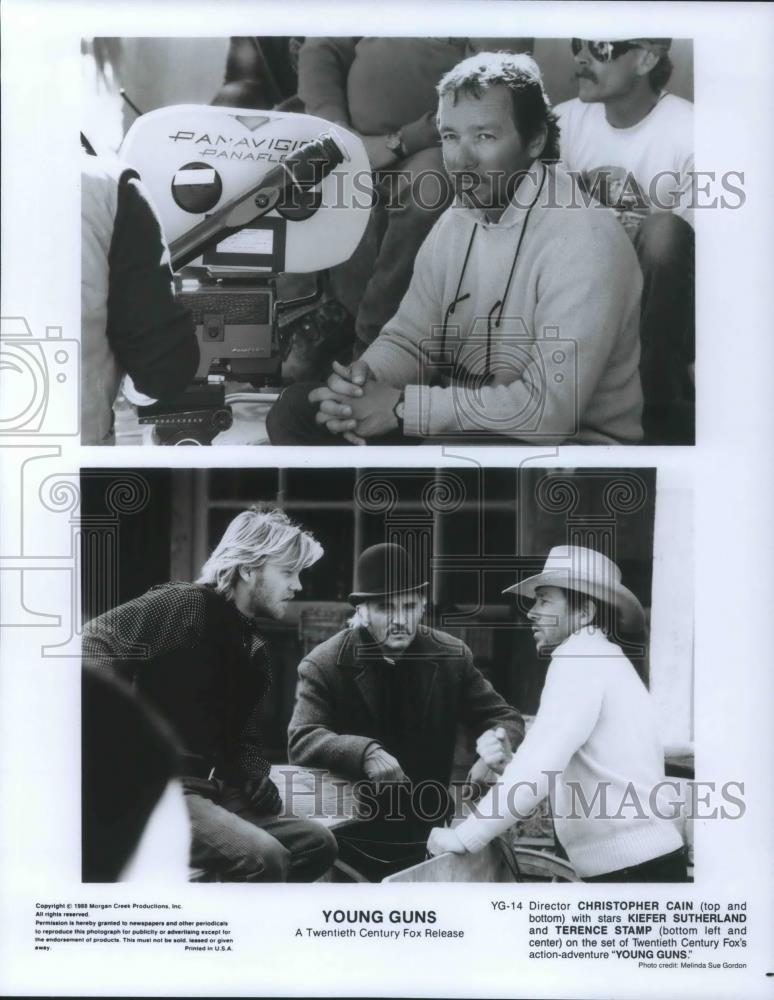 1989 Press Photo Keifer Sutherland & Terence Stamp & Christopher Cain in Young G - Historic Images