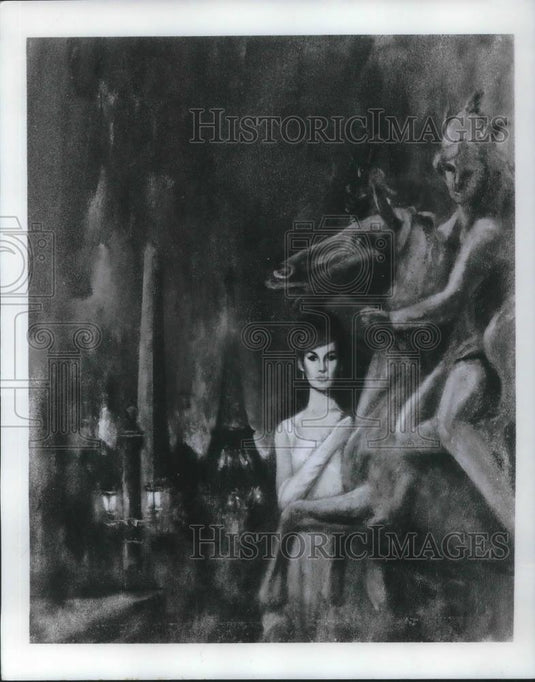 1964 Press Photo Painting of Suzanne Dor French Actress The Enchantress Novel - Historic Images