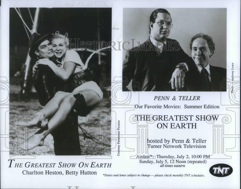 1982 Press Photo Charlton Heston Betty Hutton and Penn &amp; Teller TV Special - Historic Images