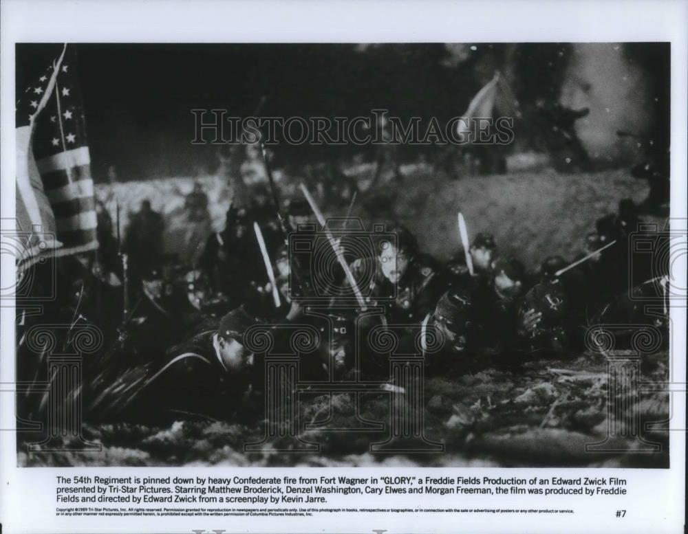 1990 Press Photo Matthew Broderick Denzel Washington Cary Elwes Morgan Freeman - Historic Images