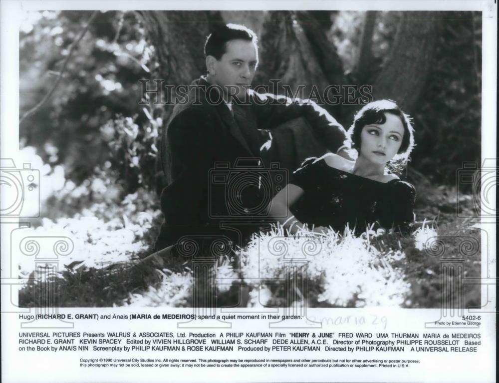 1990 Press Photo Richard E. Grant and Maria de Medeiros in Henry & June - Historic Images