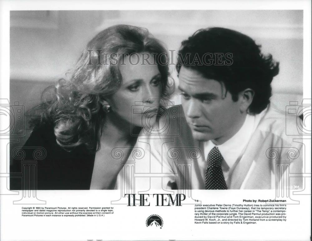 1994 Press Photo Faye Dunaway and Timothy Hutton star in The Temp - cvp10073 - Historic Images