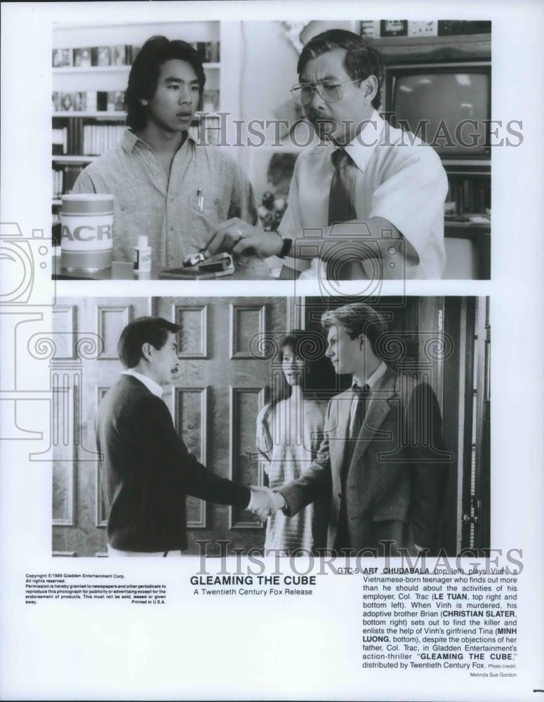 1989 Press Photo Art Chudabala, Le Tuan & Christian Slater in Gleaming the Cube - Historic Images