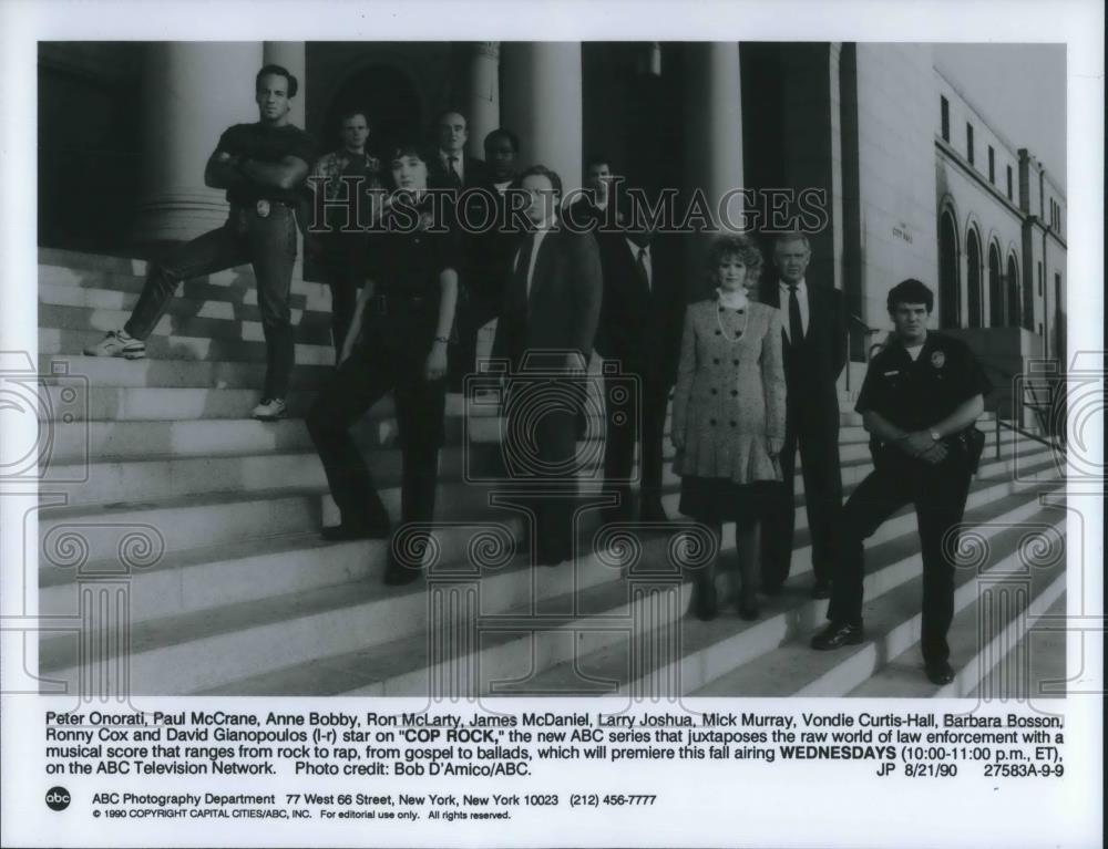 1990 Press Photo Peter Onorati Paul McCrane Anne Bobby Ron McLarty Cop Rock - Historic Images