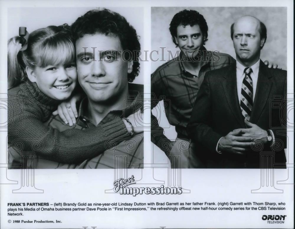 1988 Press Photo Brandy Gold, Brad Garrett &amp; Thom Sharp in 1st Impressions - Historic Images