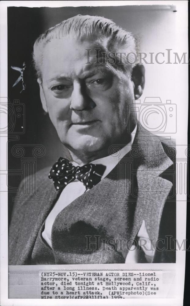 1954 Press Photo Lionel Barrymore Actor Dies In Hollywood California - cvp00474 - Historic Images