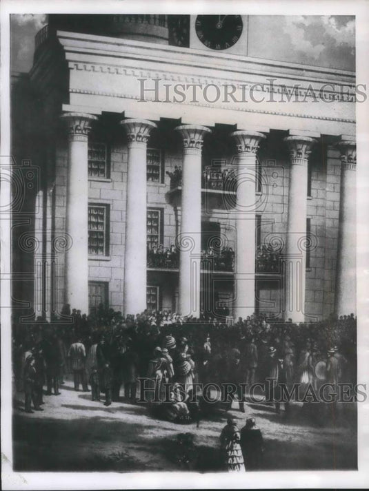 1961 Press Photo Painting of Jefferson Davis Inauguration of Confederacy - Historic Images