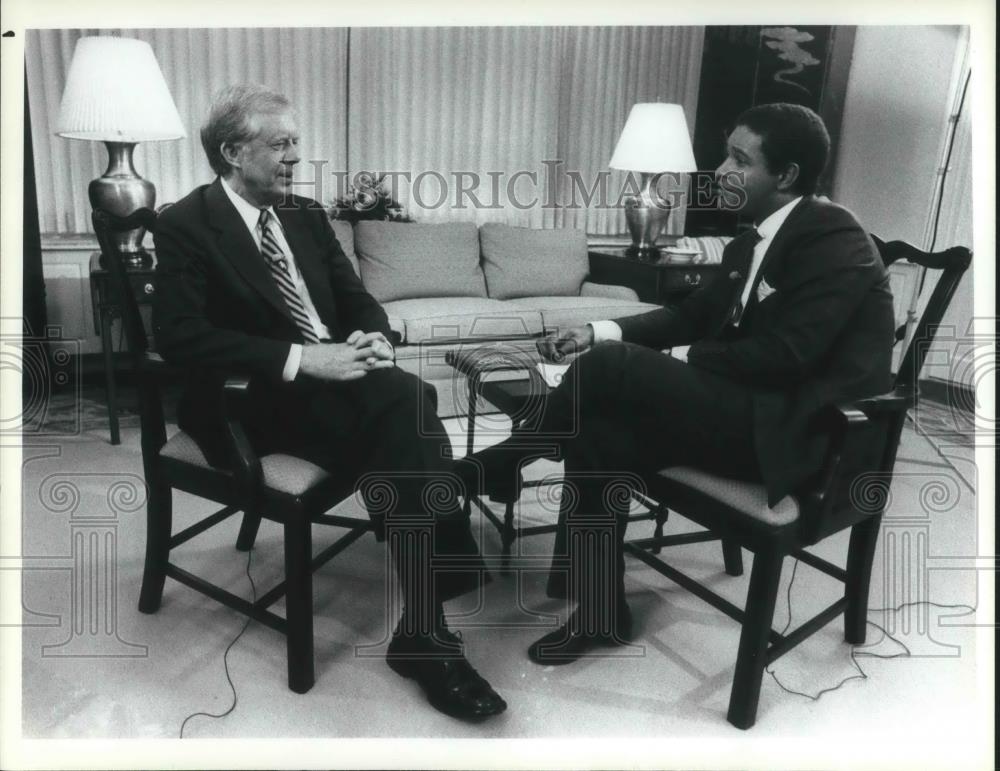 1986 Press Photo Jimmy Carter & Bryant Gumbel Anchor of NBC Today - cvp10325 - Historic Images