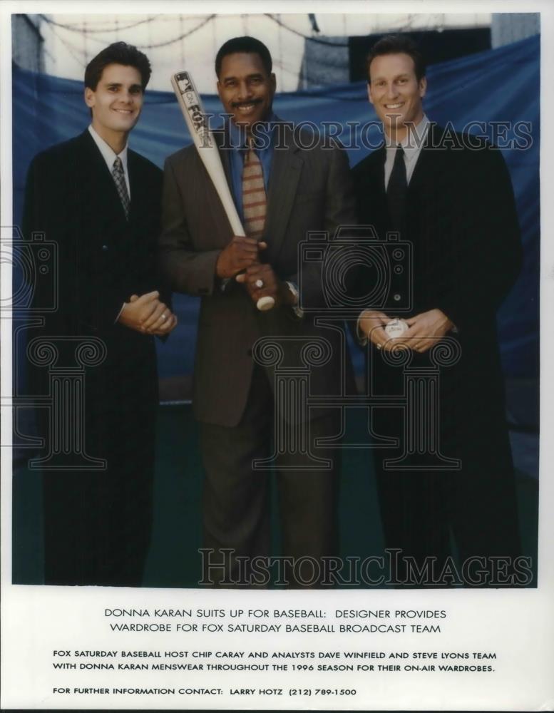 1996 Press Photo Chip Carey, Dave Winfield & Steve Lyons FOX Baseball - Historic Images