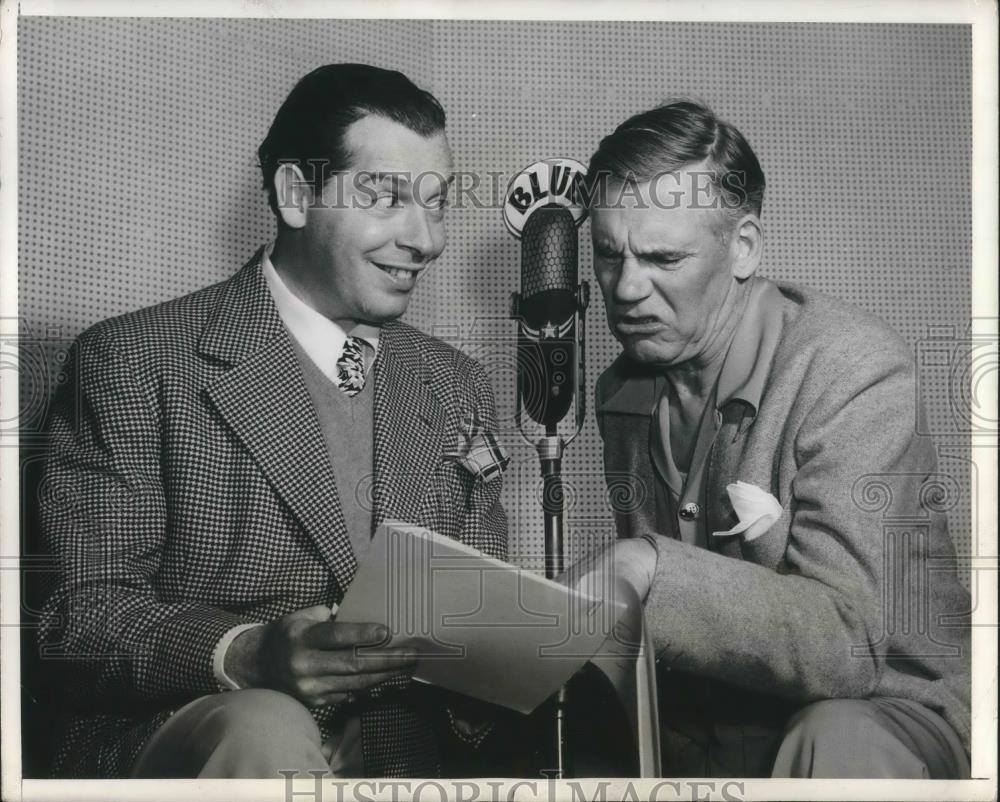1942 Press Photo Walter Huston and Milton Berle in Three Ring Time Radio Show - Historic Images